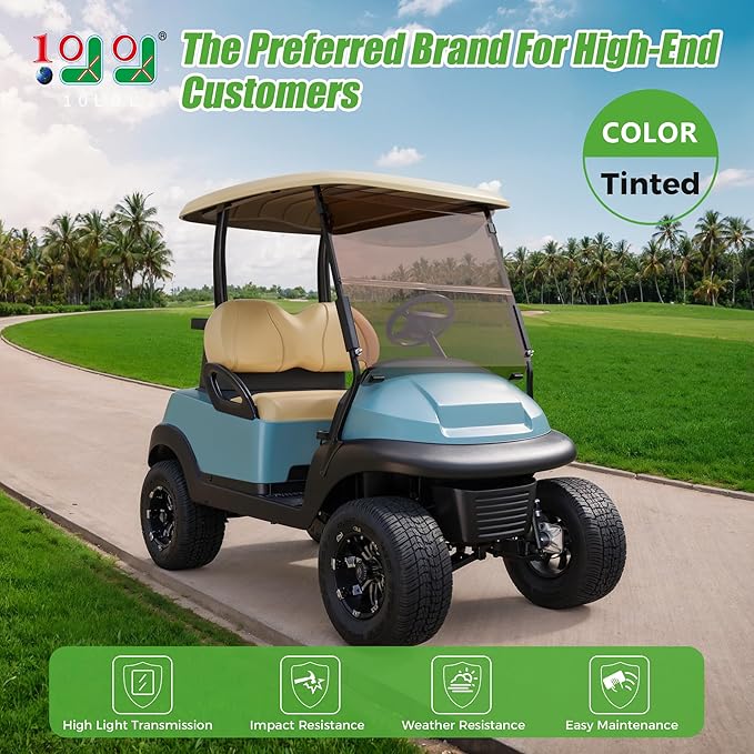 10L0L Golf Cart Windshield for Club Car Precedent 2004-Up, Tempo, 2017-Up Onward, One-Piece Hinge Design, Clear/Tinted Anti-UV Impact Resistant,HD View, 37.5" W X 33.6" H