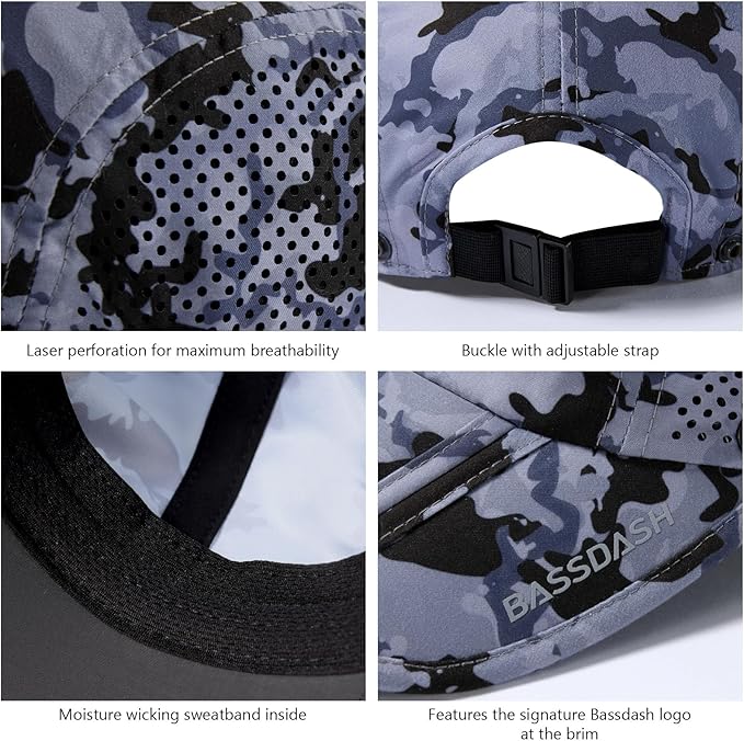 BASSDASH UPF 50+ Foldable Fishing Hat Baseball Cap with Removable Neck Flap Portable for Men Women Golf Hiking