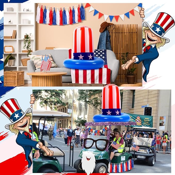 Suncalla 4th of July Golf Cart Decoration Kit Patriotic Parade Golf Cart Decor Including Hat Glasses Beard Flags Garlands Pennant Banner for LOVE USA Independence Day Memorial Day 250th anniversary