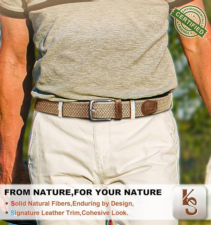 KEMISANT Men's Golf Belt 2 Pack-Braided Woven Stretch Belt for Gift Men Casual Jeans Sports Work 1 3/8"