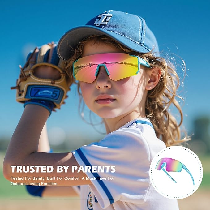 Fanshen Kids Baseball Sunglasses for Boys Girls Ages 3-12, Sports Polarized Youth Baseball Softball Sunglasses UV Protection