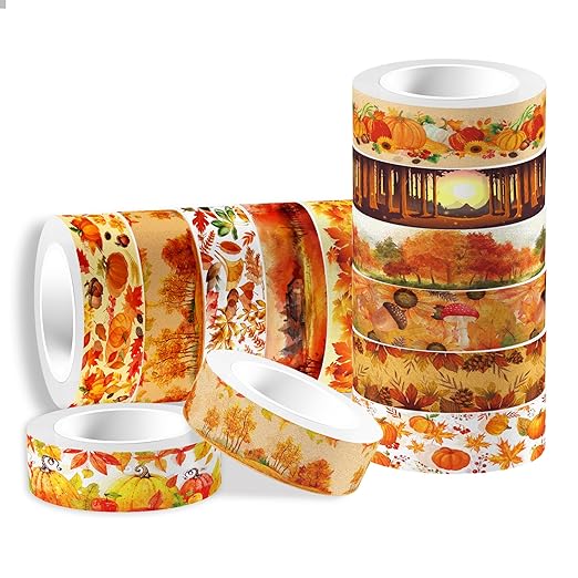 12 Pcs Thanksgiving Washi Tape Maple Leaf Print Masking Tape Pumpkin Pattern - Image 2