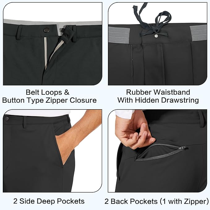 JWM Men's Stretch Golf Joggers Pants with Belt Loops - 29" 34" Slim Fit Tapered Casual Business Travel Dress Work Sweatpants