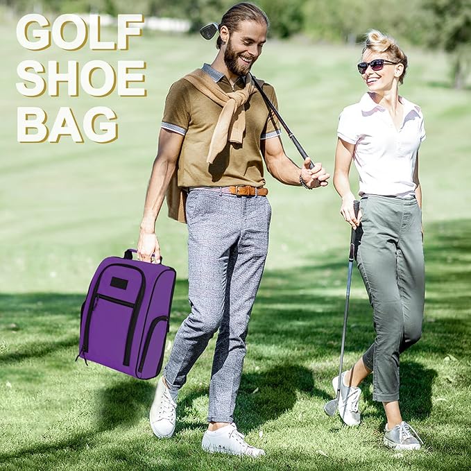 Goloni Golf Shoe Bag for Men Women, Ventilated Golf Shoe Bag with Side Pockets, Lightweight Portable Golf Shoe Carrier for Golf Shoes, Tees, Balls & Accessories,Purple