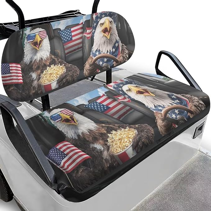 Yewatlles Universal Golf Cart Seat Cover Dress UP Golf Cart Durable Breathable Material Fit for Club Car, Easy to Install American Flag and Eagle Car