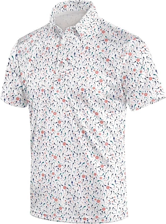 Golf Polo Shirts for Men Funny Print Short Sleeve Golf Shirts Performance Golf Polos