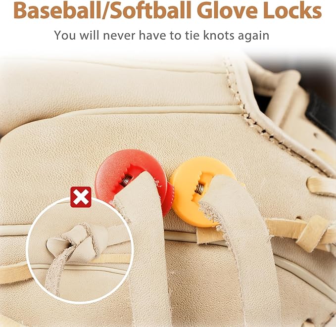Glove Locks, 8-Pack Baseball/Softball Glove Lace Locks – Vibrant Colors, No Retie Knots, Spring-Lock Tech, Durable Design.