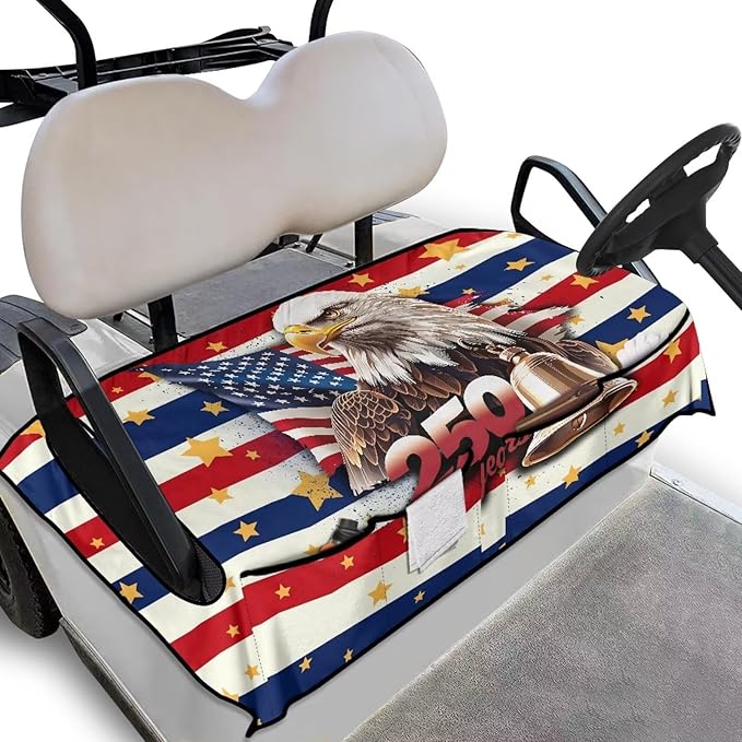 Golf Cart Seat Covers, Universal Golf Cart Seat Towel Blanket with 4 Front Pockets & Nonskid Bottom Fits for Club Car 2 Person Seats Golf Carts