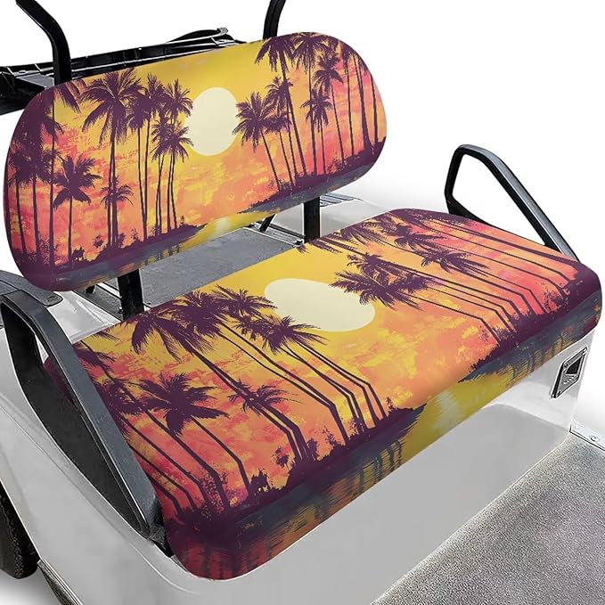 Bulopur Sunset Palm Tree Golf Cart Seat Covers Club Car Precedent Non-Slip Breathable Golf Car Cushion Cover and Backrest Cover 2 Pack