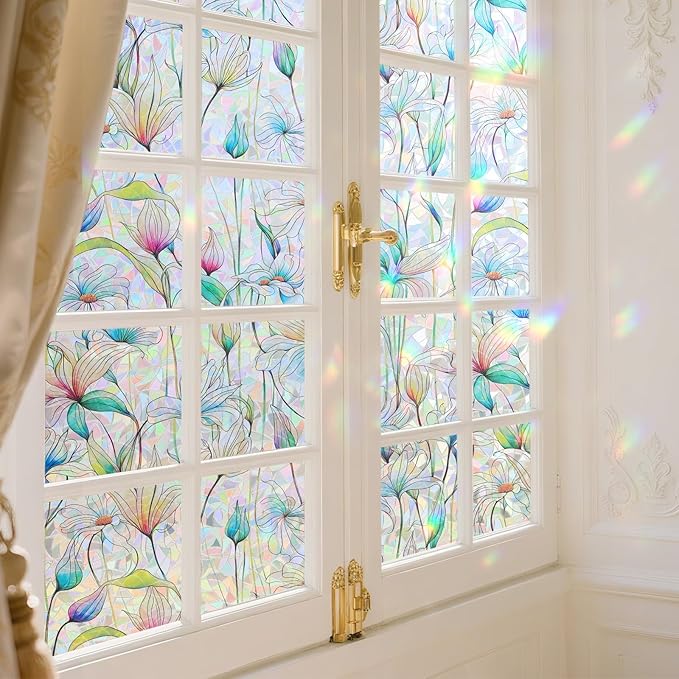 Donox Decorative Window Privacy Film, 3D Floral Stained Glass Window Film - Image 7