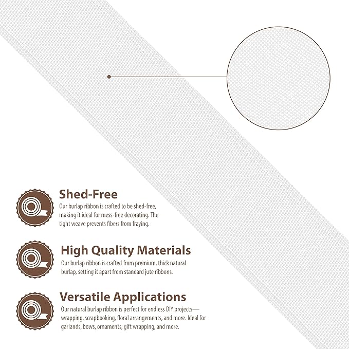 Mandala Crafts White Burlap Ribbon 3 Inches Wide Jute Ribbons - Image 3