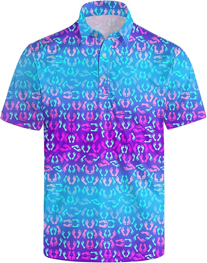 Golf Polo Shirts for Men Funny Print Short Sleeve Golf Shirts Performance Golf Polos