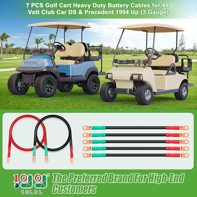10L0L 3 Awg Golf Cart Heavy Duty Battery Cables for 48 Volt Club Car DS & Precedent 1994 Up, 7 PCS Pure Copper Golf Battery Wiring Cables, 14"+41" Long