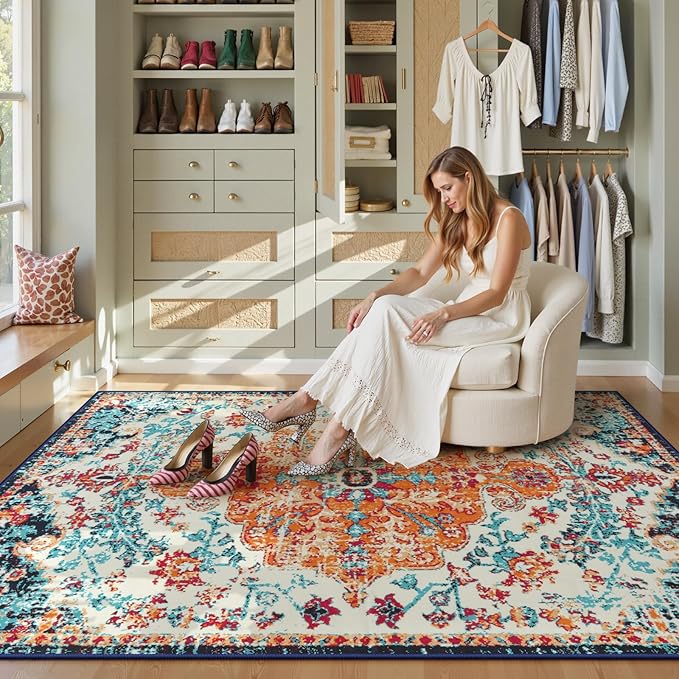 Lahome Orange 6x9 Area Rugs Boho Washable Area Rug - Image 8