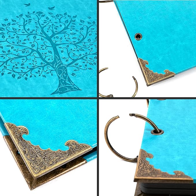 Photo Album DIY Scrapbook, 10x10 inch 50 Pages Vintage Leather Cover Three-Ring - Image 3