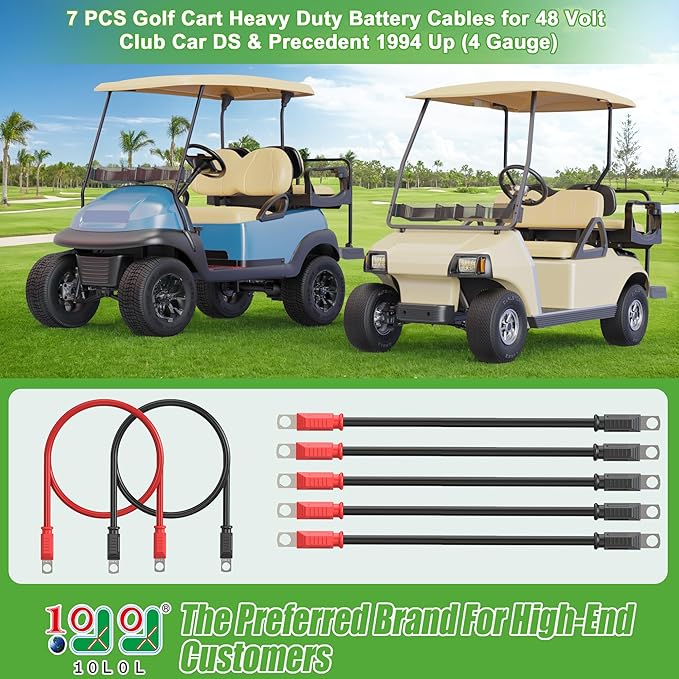 10L0L 3 Awg Golf Cart Heavy Duty Battery Cables for 48 Volt Club Car DS & Precedent 1994 Up, 7 PCS Pure Copper Golf Battery Wiring Cables, 14"+41" Long