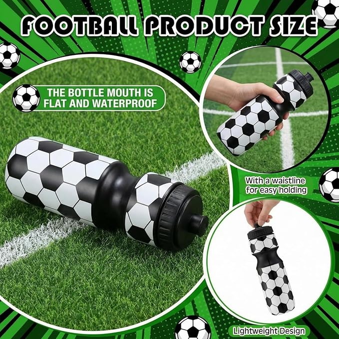 Reallnaive 24 Pcs Soccer Party Favor Gifts, 24 oz Soccer Water Bottle Reusable Sport Squeeze Drinking Cup, Eat Sleep Drawstring Bag Cinch Sack Sport Pack for School Team Gift Event Accessories