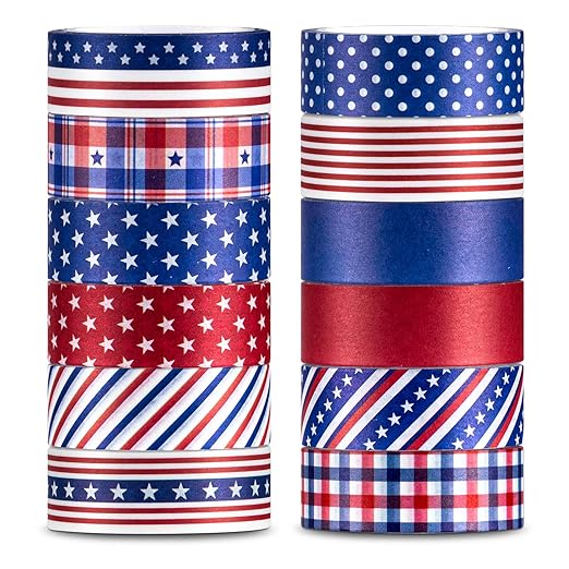 Whaline 12 Rolls 4th of July Washi Tape Patriotic Stars Stripes Washi Masking by Whaline