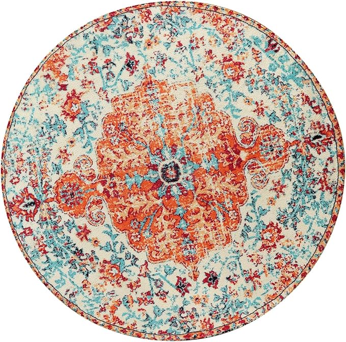 Lahome Bohemian Floral Medallion Round Rug - 3Ft Oriental Distressed Small - Image 10
