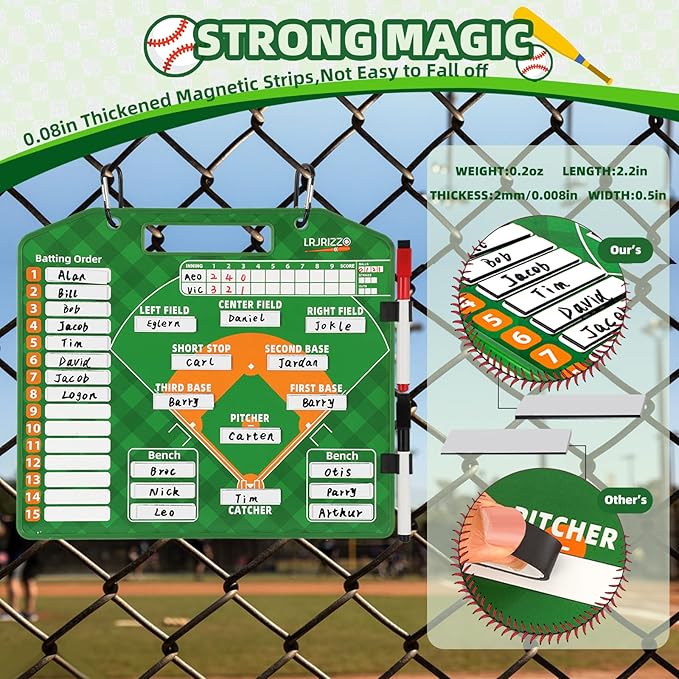 Magnetic Baseball Lineup Board，Baseballs Lineup Cards Baseball Lineup Board for Dugout Baseballs Clipboard for Coaches Softball Coach Must Haves Marker Boards Baseball Coaching Accessories（Green）