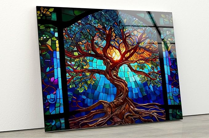 My Photostation.com 20Wx14H'' Stained Blue Life of Tree Glass Wall ArtTempered - Image 5