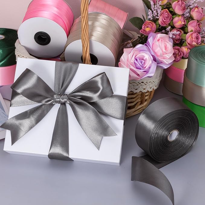 1 1/2 Inch Steel Gray Solid Satin Ribbon, 50 Yards Craft Fabric Ribbon - Image 5