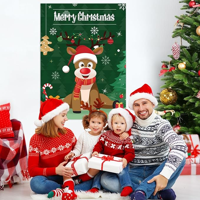 ASTARON Christmas Party Games for Kids, Pin The Hat on Reindeer - Image 5