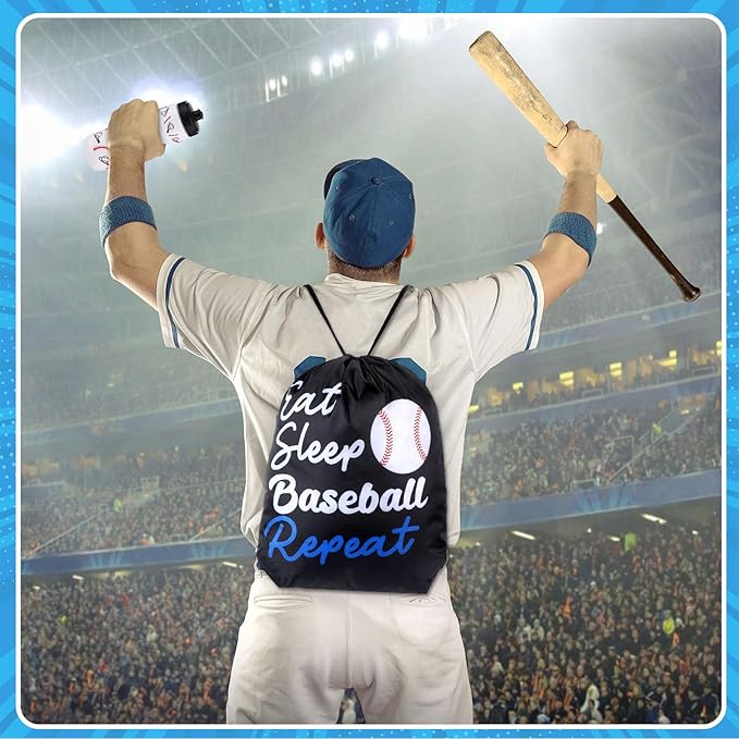 Reallnaive 24 Pcs Baseball Party Favors Gifts, 24 oz Baseball Water Bottles Reusable Sport Squeeze Drinking Cup, Eat Sleep Drawstring Bag Sport Pack Cinch Sack for School Team Gift Event Accessories