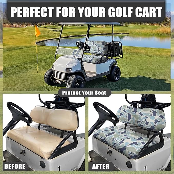 Bulopur Blue Fish Camo Golf Cart Seat Covers for Club Car Ezgo Golf Cart Dust Covers 2 Passenger Seats Universal Fit Removable Golfcart Accessory