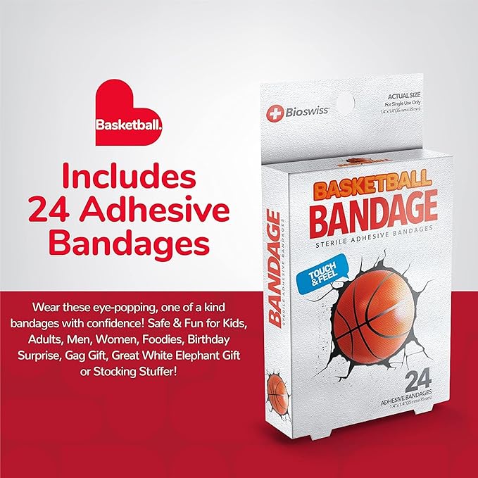 BioSwiss Bandages, Basketball Shaped Self Adhesive Bandage Set, Latex Free, Sterile Wound Care, 24 Count