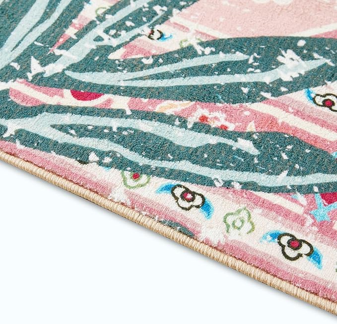 Oriental Tropical Kitchen Runner Rug 2x5 Washable, Thin Stain Resistant Pink - Image 5
