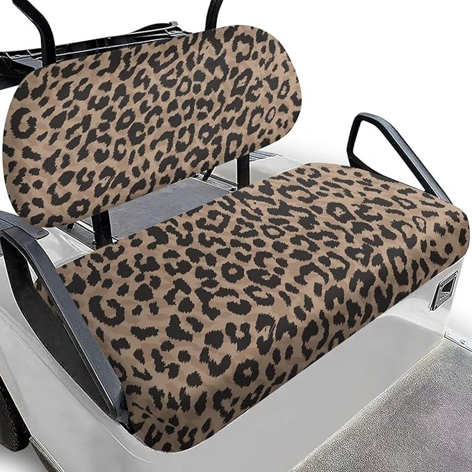 Bulopur 2 PCS Golf Cart Seat Cover Leopard Print Golf Cart Front Seat Covers Blanket Towel Washable Fabric Universal for EZGO TXT RXV/Club Car DS Precedent 2-Person Seats Carts