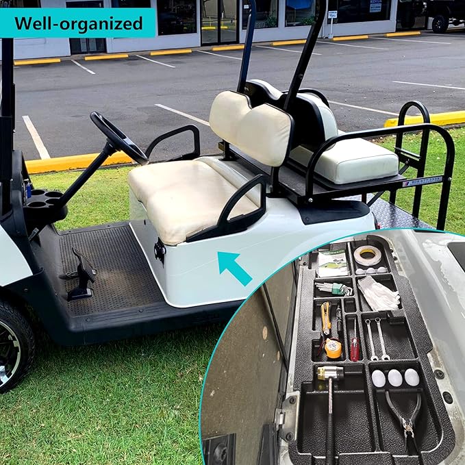 10L0L Golf Cart Under Seat Storage Tray for EZGO RXV TXT Club Car DS Precedent Electric Vehicle with Original Trojan Battery Underseat Organizer Container Holder Plate