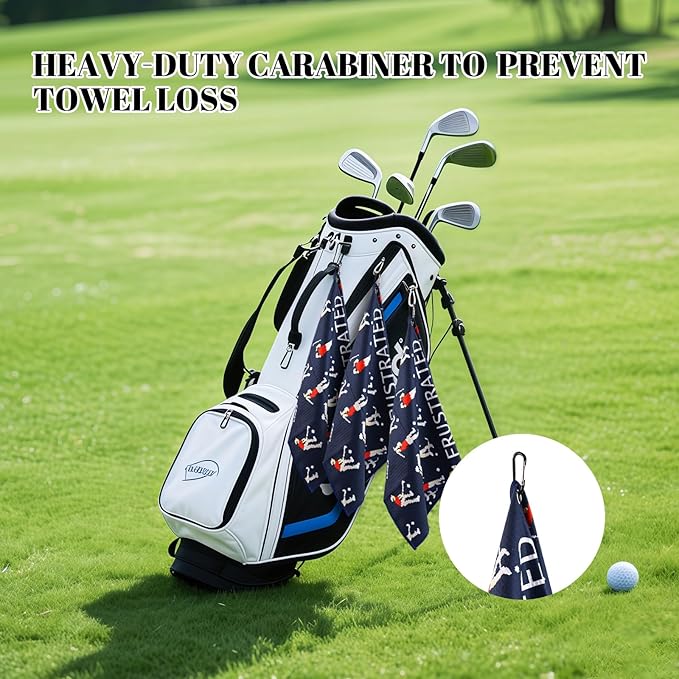 Microfiber Golf Towels (16" X 24") with Carabiner Clip, Waffle Pattern Golf Towel Hook and Loop Fastener, Golf Club Towel, Premium Golf Accessories, Gift for Men, Golfers, Dad (Three Navy Blue)