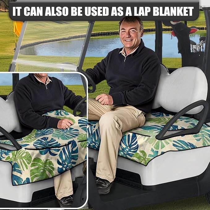 Golf Cart Seat Covers, Universal Golf Cart Seat Towel Blanket with 4 Front Pockets & Nonskid Bottom Fits for Club Car 2 Person Seats Golf Carts