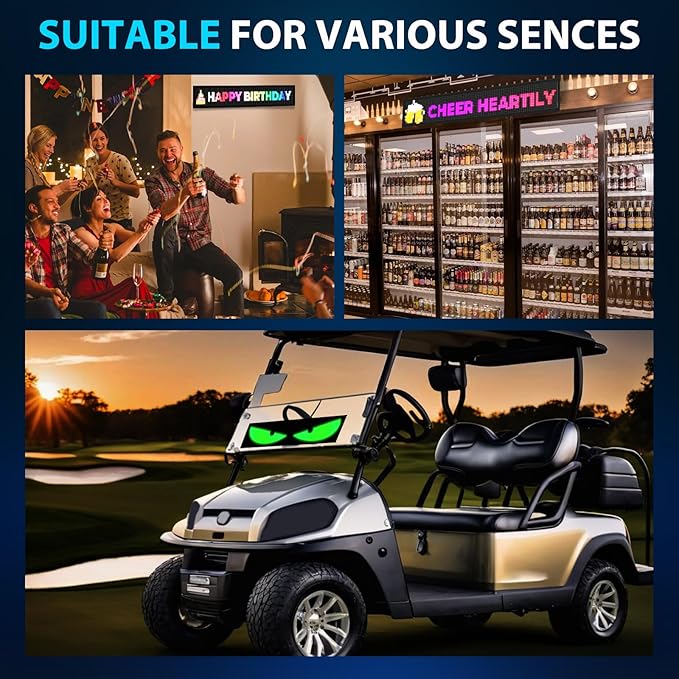 Golf Cart Multiple Devil Eyes Light Sign, 23.42"x4.72" Programmable LED Display for Windshield with App Control, DIY Pattern Trucks Suvs Flexible Screen LED Lights for Festivals Decoration