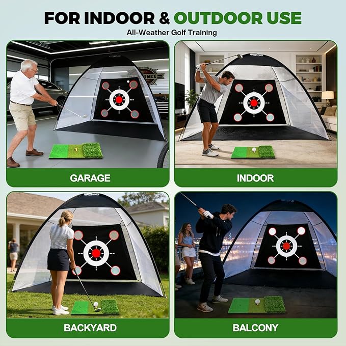 Golf Net 10x7FT All-in-One with Tri-Turf Practice Mat, Ball, Target & Carry Bag, Backyard & Indoor Outdoor Golf Hitting Net for Driving, Chipping, Swing Training, Golf Gift for Men, Dad, Him, Golfer