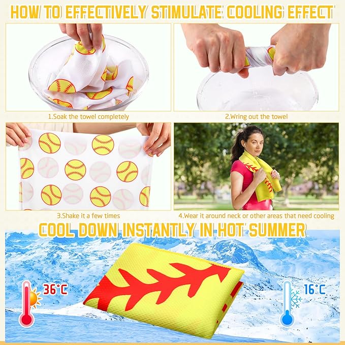 12 count Sports Cooling Towels Baseball Basketball Softball 40 x 12 Inch Breathable Soccer Football Volleyball Microfiber Ice Towel Fast Drying for Sport Party Favors Team Gift(Yellow,Softball)