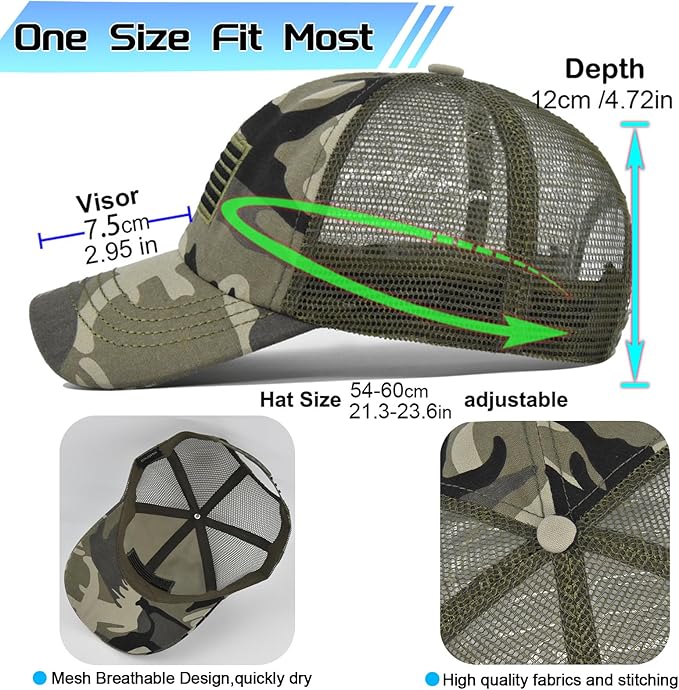 American Flag Baseball Cap Trucker Hat for Men Women Mesh Camo Hat for Men Embroidered Hat
