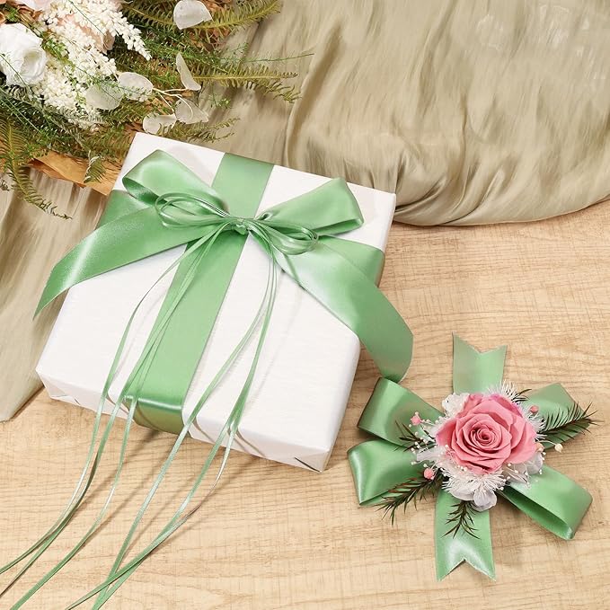 LaRibbons Sage Green Satin Ribbon 1 1/2 Inch 50 Yards Luxury Double Faced Green - Image 2
