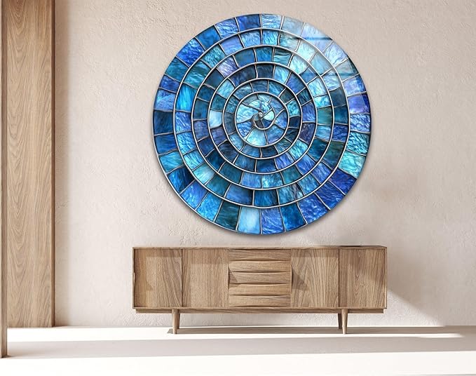 My Photostation.com 20'' Diameter Blue Aqua Spiral Harmony Round Glass Wall Art by MyPhotostation