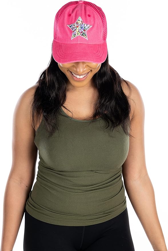 Funky Junque Trucker Hat for Women – Distressed Low Profile Western Camo Baseball Cap with Mesh, Trendy and Adjustable Fit