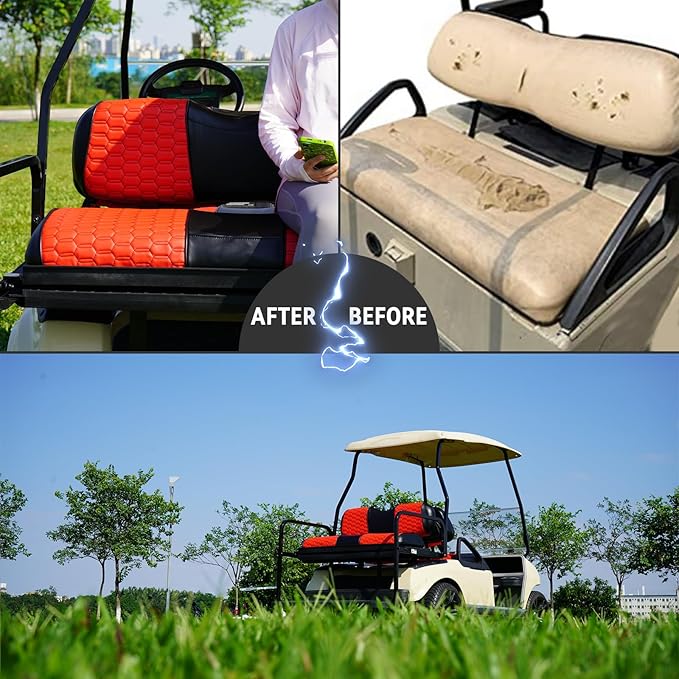 Golf Cart Seat Covers for EZGO TXT Club Car DS Gas or Electric OEM Regular Seat Cushion, No Staple, Golf Cart Vinyl Replacement Seat Cover