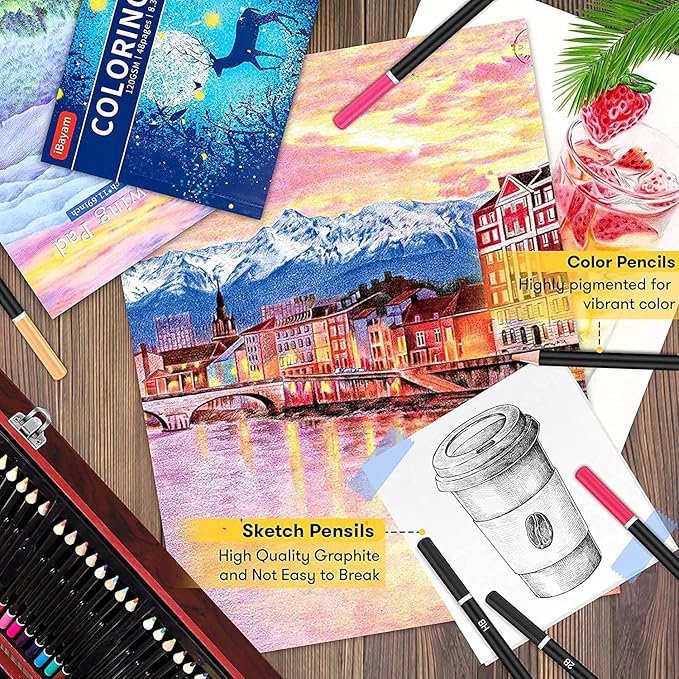 Art Supplies, iBayam 150-Pack Deluxe Wooden Art Set Crafts Drawing Painting Kit - Image 4