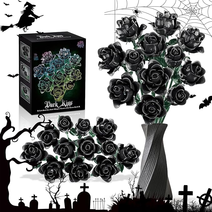 Black Roses Flower Building Set-12Pack, Compatible by GOHEROTOYS