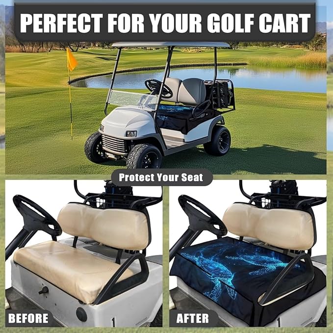 Golf Cart Seat Covers, Universal Golf Cart Seat Towel Blanket with 4 Front Pockets & Nonskid Bottom Fits for Club Car 2 Person Seats Golf Carts