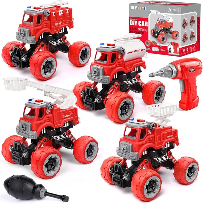 LUDILO 4PCS Fire Truck Toys for 3 4 5 Year Old Boy Birthday Gifts DIY Assembly by LUDILO