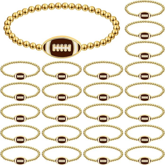 Tondiamo 24 Pcs Cheer Baseball Softball Soccer Basketball Football Tennis Bracelets Gifts Bulk Beaded Stretch Bracelets Charm Gifts Sport Jewelry Party Favors Supplies