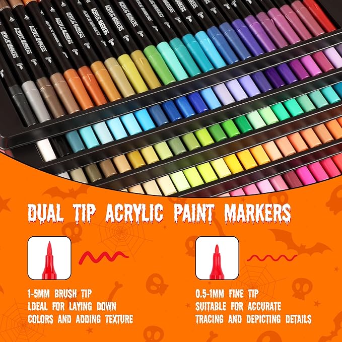 120 Colors Acrylic Paint Markers, Dual Tip Fine Tip and Brush Tip Pens Contain - Image 2