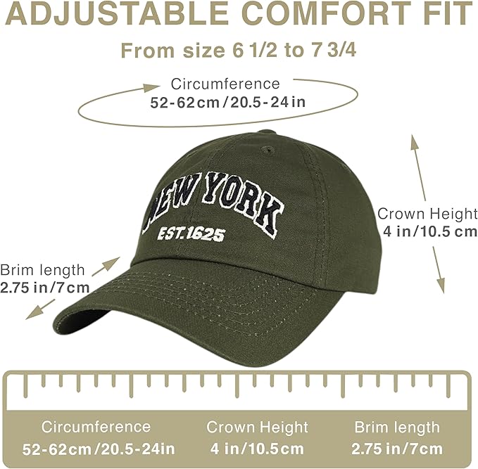 Elidan NY Dad Hat New York EST.1625 Cotton Cap, Adjust Buckle Strap, Unstructured Low-Profile NY Baseball Cap for Men & Women